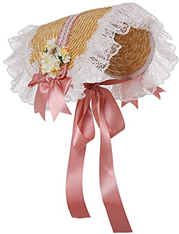COSDREAMER Damen Sonnenhut viktorianischer Spitze Hut Cosplay Hut Strand Hut Strohhüte, Mehrfarbig (Rose)
