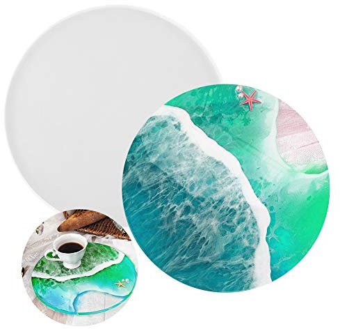Juanya Silicone Resin Tray Mould,Large Round Resin Dish Mould,Serving Tray Silicone Mold w/ Edge,Circle Plate Epoxy Resin Casting Mould DIY Making Faux Agate Tray,Serving Board,Coaster,Home Decor