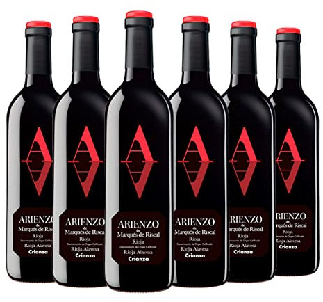Arienzo de Marqués de Riscal - Vino tinto Crianza Denominación de Origen Calificada Rioja, Variedad Tempranillo, 18 meses en barrica - Caja 6 botellas x 750 ml