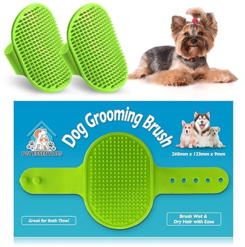 SOL 2pk Dog Grooming Brush for Pets, 12.5 x 8.6cm Soft Silicone Bristle Dog & Puppy Brush, Hand Strap Design for Secure & Comfortable Use, Lightweight, Easy to Handle & Clean, Ideal for Massage & Bath