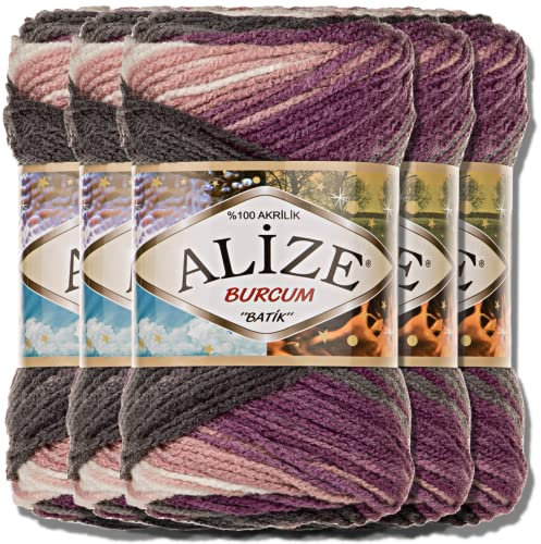 Alize 5x 100g Burcum Batik Türkische Premium Wolle 100% Acryl Handstrickgarne | Strickgarn | Yarn | Garn Babywolle mit Farbverlauf Baby zum Häkeln Stricken Kleidung (1986)