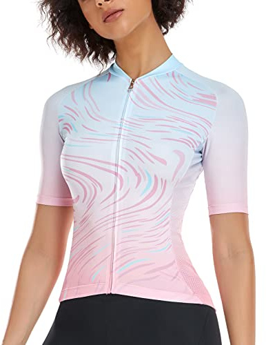 Santic Cycling Jersey Womens Short Sleeve MTB Mountain Bike Tops Summer Biking Jersey Bicycle Shirt Breathable Quick Dry