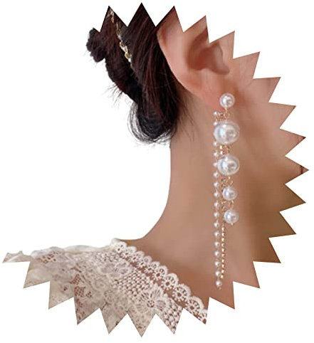 Yienate Lange Perle Quaste Tropfen Ohrringe Vintage Gold Winzige Kristall Perle Ohrringe Strass Quaste Baumeln Perle Statement Ohrringe Abschlussball Ohrringe Schmuck für Frauen Mädchen