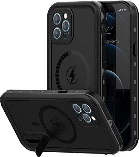 mophets For iPhone 12 Pro Max Case with Mag-Safe Charging, Waterproof with Built-in Screen Protector Military Grade Drop Tested Rugged Shockproof Kickstand for Apple iPhone 12 Pro Max Clear