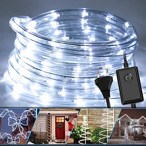Fiqops LED Lichterschlauch für außen, 30m LED Lichtschlauch mit 8 Leuchtmodi, Lichtschläuche Wasserfest, Lichterkette für Garten, Led schlauch-Kaltes Weiß