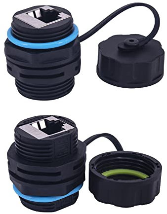 Lonlonty 2X Panel Montage RJ45 Stecker CAT6/5 IP68 Wasserdicht Staubdicht Geschirmte Ethernet RJ45-Buchse LAN Kabelkoppler Netzwerkkabelstecker 2 STÜCKE