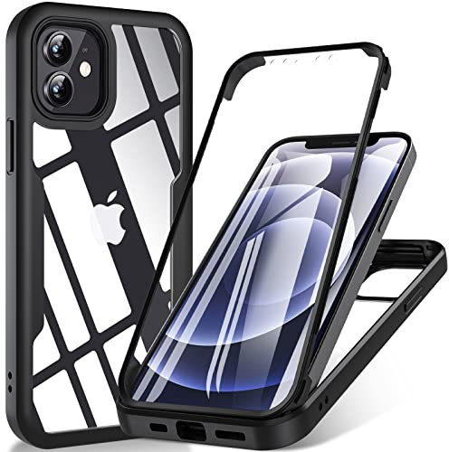 OWKEY Coque pour iPhone 12/12 Pro, 360 ° Full Body Double Antichoc Housse Protection d'écran intégrée en, Antirayures Robuste Etui Bumper Case iPhone 12|12 Pro, Noir