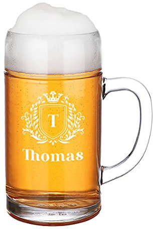 Chope à bière personnalisée de 1 l - Pour la fête de la bière - Idée cadeau personnalisée pour les anniversaires, Noël - Motif armoiries
