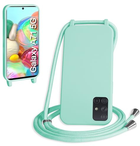 WenBaby Handykette für Samsung Galaxy A71 5G Hülle mit Band,Handyhülle mit Schnur zum Umhängen Silikon Seil Necklace Schutzhülle mit Kordel Tasche Case TPU Bumper für Galaxy A71 5G- Pfefferminzgrün
