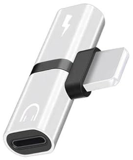 Genérico Adaptador Dual Tipo C de iPhone para Auriculares y Cargador, Adaptador Móvil, Doble Conexión Lighting, Adaptador para iPhone - Gris Plateado