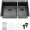 33x22 Black Drop In Double Bowl Kitchen Sink, 33 Inch Matte Black Drop-In Double Bowl Kitchen Sinks, Gabhar 16Gauge Black Stainless Steel 60/40 Double Sink