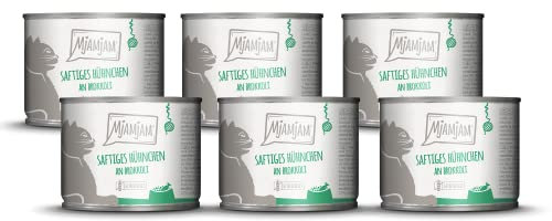 MjAMjAM - Premium Nassfutter für Katzen - saftiges Hühnchen an Brokkoli, 6er Pack (6 x 200 g), getreidefrei mit extra viel Fleisch