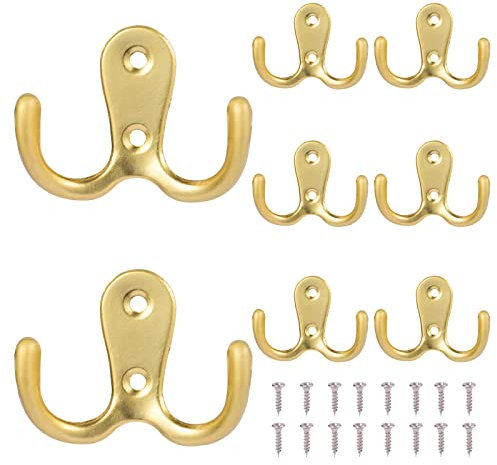 8Pcs Ganci Appendiabiti in Metallo a Doppia Parete - Appendi Muro per Bagno, Toilette, Cucina (Oro)