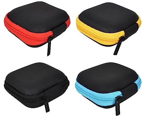 Conjunto de 4 Fundas de Almacenamiento para Auriculares, Estuche Rígido con Compartimento de Malla, Mini Funda Protectora para Auriculares, Bolsa para Cables y Llaves (4 Colores)