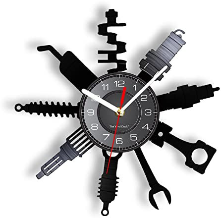 Pendule Murale de 30CM Atelier de réparation Automobile Signe Mural décoratif Moderne Horloge Murale Voiture mécanicien Service Atelier Vinyle Disque Horloge Garage réparateur Cadeau
