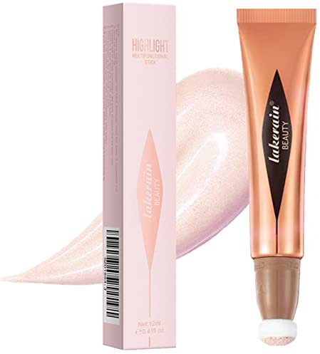 Go Ho Liquid Highlighter Wand, Pink Makeup, Face Blush Stick Contouring with Cushion Applicator, Easy to Blend & Long Lasting Smooth Natural Dewy Finish, 03# Liquid, Pack of 1