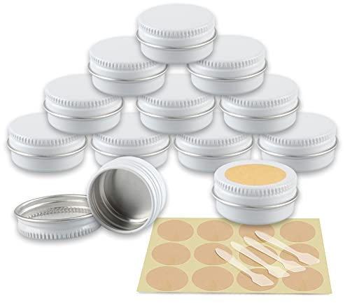 YANCAER 24 Piezas Tarros de Aluminio con Tapa Rosca 10ml Blanco - D35mm x H17mm, Tarros Cosméticos Vacios, Latas de Aluminio Cosmetica Envases Viaje para Bálsamo Labial, Loción, Crema, Velas