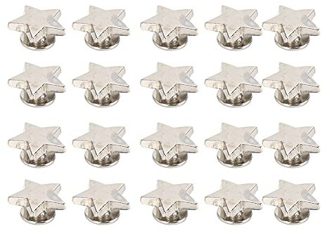 20 Piezas Remaches de Cuero de 12mm Remaches con Forma de Estrella Remaches DIY con Tornillos para Bolsos Ropa Zapatos Cinturones DIY Ropa Zapatos Accesorios de Decoración (plata plana)