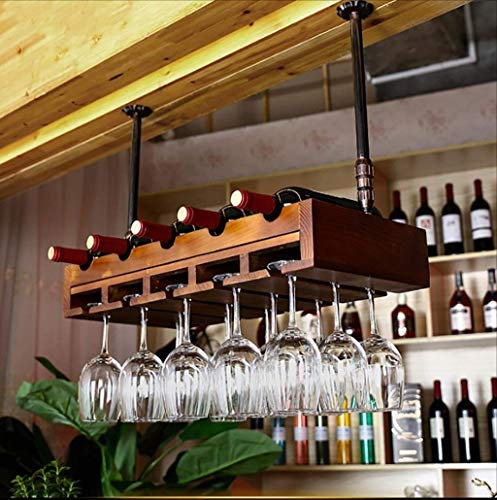 MAZAGE Bar Theke Bar Weinregale Restaurant Glashalter Upside Down Iron Art + Weinregal aus Massivholz, 80 * 30 cm, ca Needed