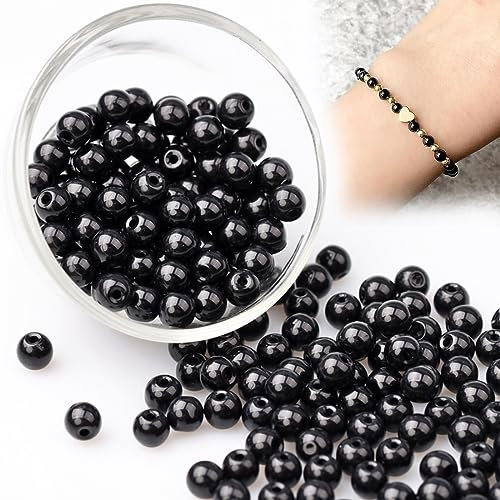 LYQNIHOB 50x 6mm Natur Turmalin Perlen - Edelsteine & Energiesteine in Schwarz für DIY Armbänder, Halsketten und Schmuckherstellung