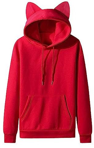 pvucpot Hoodie Herren Damen Casual Lose Süße Katzenohren Kapuzen-Fleece Kapuzenpullover Einfarbig Paar-Outfit mit Tasche Langarm Sweatshirt mit Kapuze Outwear Langarm