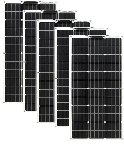 Aysolar 500W 12V Placa Solar Flexible 5x100w Impermeable Monocristalino Fotovoltaico Módulo para Barcos RV Remolques Caravana Yate Balcón Casa Baterías