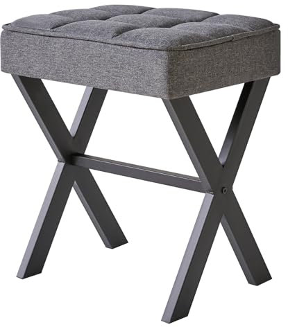 IBUYKE Quadratischer Make-up Hocker mit X-Bein Fußstütze, Leinen Fußstütze Hocker, Ottoman Sitz Eitelkeit Hocker, Multi-Use als Kleiner Beistelltisch, für Schlafzimmer, Wohnzimmer, grau L/G-70G