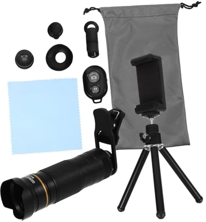 Phone Telescope Lens Kit 32x Metal External Camera Lens | Adjustable Focal Length, Black Finish with Tripod Clip, for Smartphone Use