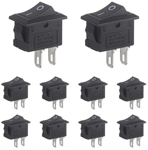VEXUNGA Mini Interruttore a Bilanciere 2 Pin Micro Pulsante ON/OFF 3A 250V 6A 125V Interruttori Barca Nero per Auto 10 x 15MM (10 Pezzi)