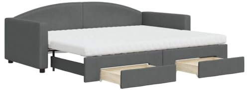 Willood Tagesbett mit Matratze Bettsofa Sofa Bett Sofabett Schlafsofa Bettgestell Ausziehbar mit Schubladen Dunkelgrau 90x200 cm Stoff