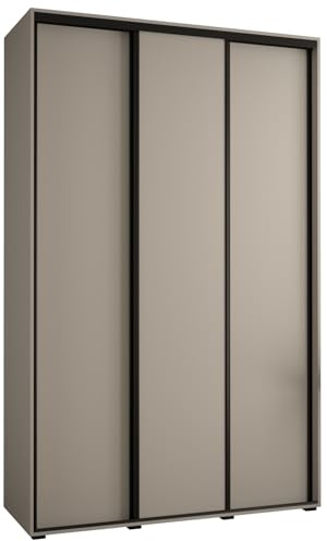 MEBLE KRYSPOL Dakota 1 Schrank mit DREI Schiebetüren - Moderner Kleiderschrank mit Kleiderstange und Regalen - 235,2x160x60cm - Kaschmir Schwarz