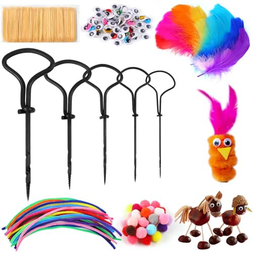Deepton 255 Stück Kastanienbohrer Kinder Set, Kastanien Bastelset Kinder mit Pfeifenreiniger, Wackelaugen, 1.5-5 mm Bastelset Herbst für Herbst Deko Herbstgeschenke DIY