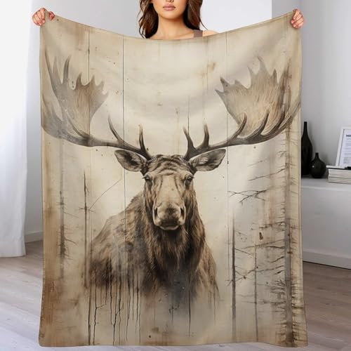 Elch BettDecke Sofa Kuscheldecke - Warm Flannel Sofaüberwurf Decke, Dicke Sofadecke Couchdecke, Flauschige Wohndecke(150×200cm)