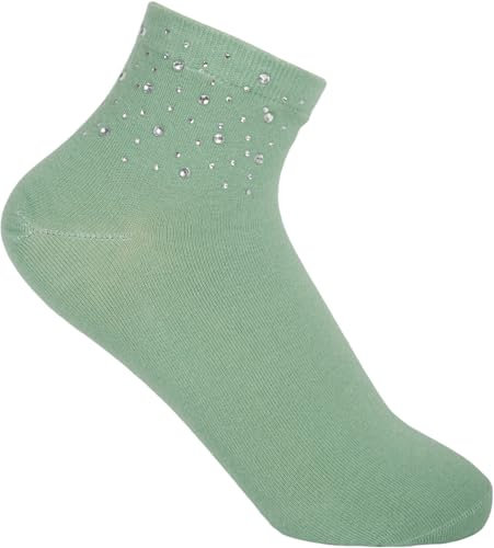 styleBREAKER calcetines de mujer con aplicación de strass en el puño, talla 35-41 EU / 5-9 US / 4-7 UK, calcetines con strass 08030014, color:Verde-lima