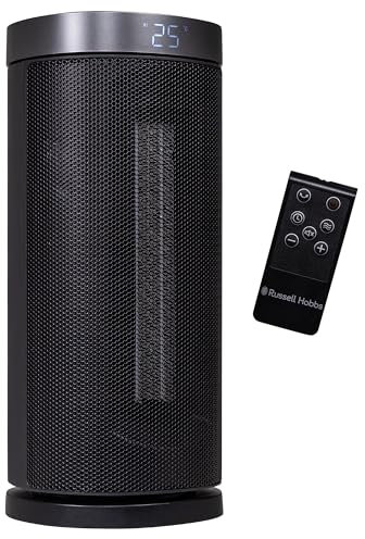 Russell Hobbs 13 Inch Space Portable Heater, 2000W Oscillating Ceramic Electric Heater Black & Silver, Low Energy Digital Display, 5-Modes, 24hr Auto Timer, Overheat Protection, RHCTH2001S