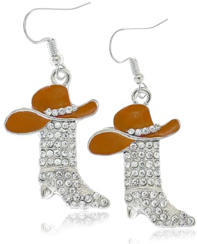 WATEFOER Strass Western Stiefel Ohrringe für Damen Cowgirl Cowboy Emaille Hut Bohemian Rodeo Stiefel Tropfen baumeln Ohrringe Western Cowboy Schmuck Zubehör für Frauen Mädchen