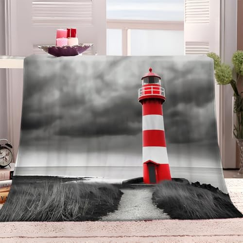 Kuscheldecke Flauschig Decke Leuchtturm Der Grauen Insel 150x200 cm Weich Warme Flanell Fleecedecke Dacke für Sofa, Bettüberwurf Couchdecke Sofadecke Wohndecke Tagesdecke
