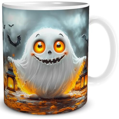 TRIOSK Tasse Halloween Geist lustig mit Halloweenmotiv Party Deko Geschenk Laternen Gespenst für Halloweenfans Frauen Freundin Kinder, Keramik 300ml
