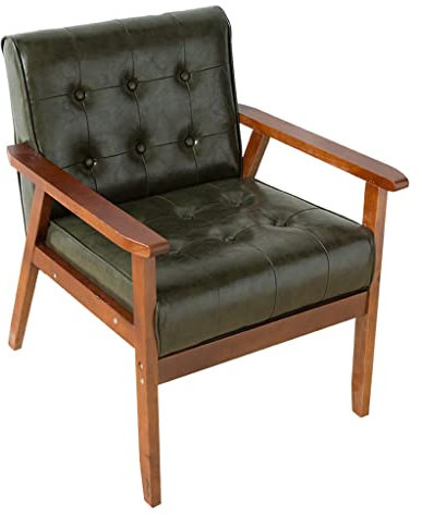 GAONUDAN Home Mid-Century Akzentstuhl, moderner Retro-Freizeitstuhl mit Massivholzrahmen, Einzelsofa-Sessel, Lounge-Lese-Clubsessel aus PU-Leder für Wohnzimmer, Schlafzimmer (Farbe: Grün-1)