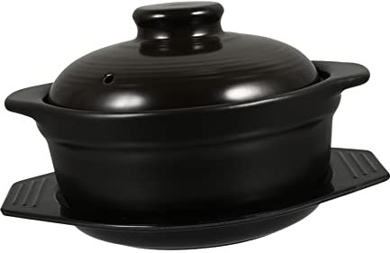 Cabilock 1 Juego Olla De Barro De Cerámica Cazuela China Cacerola De Cerámica Sartén Con Tapa Olla Caliente De Barro Plato De Aserole Con Tapa Olla De Sopa Con Tapa Black Espodumena