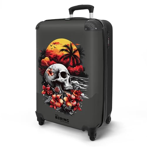 NoBoringSuitcases.com® Handgepäck Koffer 55x40x20 Reisetasche - Reisekoffer mit Rollen, Leichtgewicht Hartschalenkoffer, Trolley Kabinengepäck mit Totenkopf - Grau, Koffer für Flugzeug