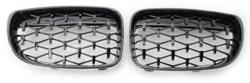 Fuicotto Auto Kühlergitter Front-Nieren-Diamant-Meteor-Grill Für BM&W 1er E81 E82 E87 E88 LCI 2007–2010 2011 2012 2013, Renngrills, Glänzend Schwarz(Black)