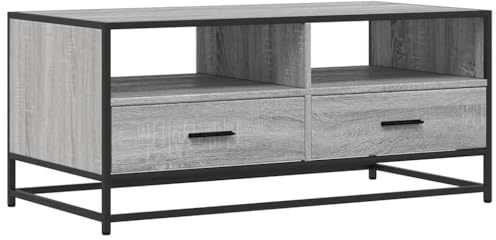 vidaXL Couchtisch, Kaffeetisch mit Stauraum Metallgestell, Sofatisch für Wohnzimmer, Beistelltisch Teetisch, Grau Sonoma Holzwerkstoff Metall