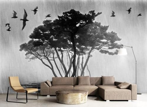 Modern Minimalist 3D Photo Wallpaper Modern Black and White Tree Flying Birds Cloud Background Wall 430cmx300cm Living Room Kitchen Bedroom Wall Mural