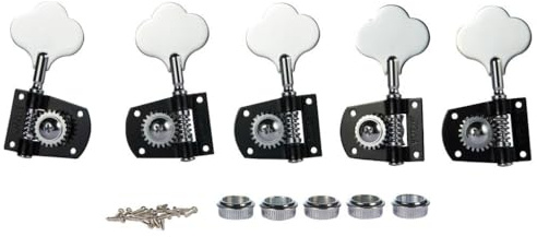KAISH Cloverleaf Lefty 5 Saiten Bass Tuner Bass Tuning Machines 5 String Bass Tuning Keys for Standard/Highway One Series Jazz Bass J Bass/Precision Bass P Bass Schwarz mit Chrom 4 Links/1 Rechts