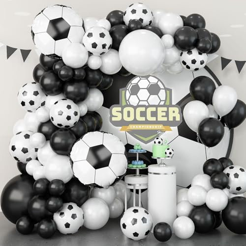 Luftballons Girland Fussball, 94 Stück Schwarz Weiß Fußball Latex Luftballons Girland Set mit 4D Fussball Folien Ballons für Junge Geburtstag Fussball Party Dekoration