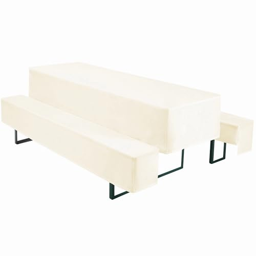 NYVI Biertischhussen Set NYVIGala Ecru - 3-teiliges Hussen-Set für Bierzeltgarnitur - Tischhusse für 50x220 cm Biertische & 2 Bierbankhussen für 220x25 cm Sitzbänke - Waschbar, Oeko-TEX 100