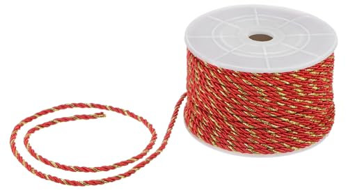 M METERXITY 22 Yards Gedrehtes Seil Besatz 3mm/0.12 Rot Und Gold Weiches Polyester Gedrehtes Seidenkordel 3-Ply Deko Kordel Für Geschenktüten/DIY Basteln/Home Deko/Vorhangband