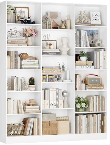 FirFurd Bücherregal 188 cm, Regal mit 17 Fächern, Bücherschrank, Standregal, Aufbewahrungsregal, für Wohnzimmer Büro Arbeitszimmer, 149 x 23,5 x 188 cm, weiß