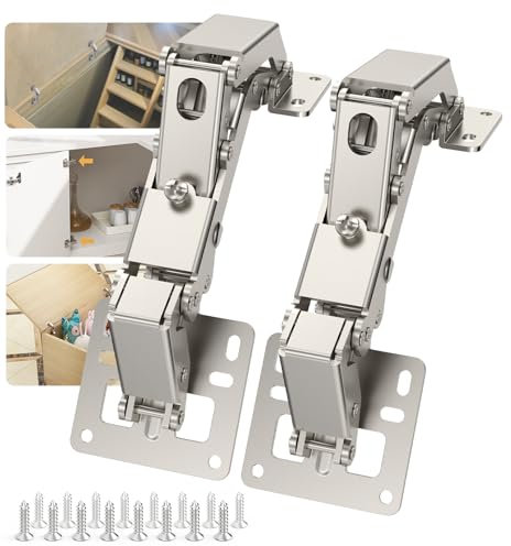 Furniware 1 Pair 170 Degree Frameless Soft Close Cabinet Hinges, Heavy Duty Hidden Hydraulic Lazy Susan Hinges Concealed for Corner Cabinet, Crawlspace Trap Door, Wardrobe(No Cup Grooving)